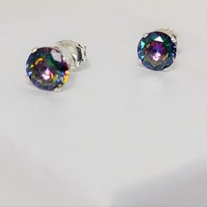 Mystic Rainbow Sterling Silver Stud Earrings 5mm NEW
